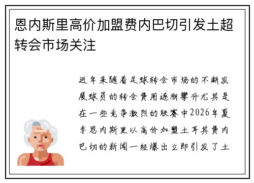 恩内斯里高价加盟费内巴切引发土超转会市场关注